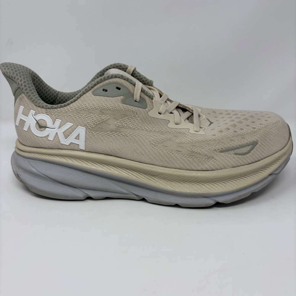 Hoka Clifton 9 Men's Size 10 2E Wide Cream Grey Athletic Running Shoes Sneakers